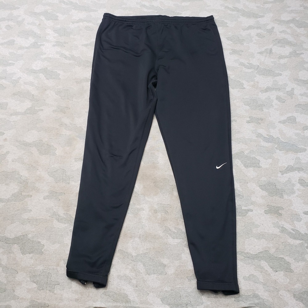 Vintage Nike Track Pants Womens Medium Black Running Drawstring Ankle Zip 90s